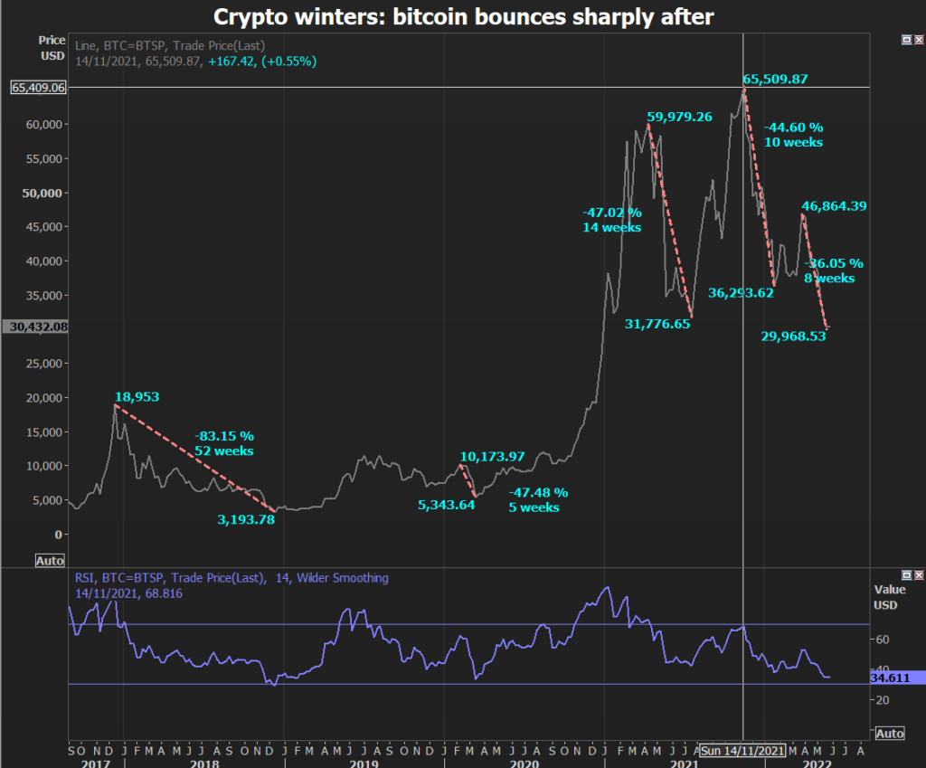 A chart showing crypto winters